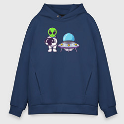 Толстовка оверсайз мужская Инопланетянин космонавт, цвет: тёмно-синий