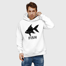 Толстовка оверсайз мужская Черная рыба, цвет: белый — фото 2