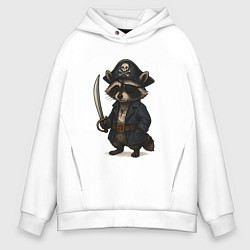 Толстовка оверсайз мужская Енот пират, цвет: белый