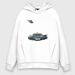 Толстовка оверсайз мужская Летающее такси ретрофутуризм стримлайн, цвет: белый