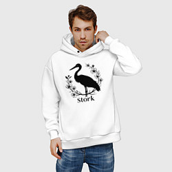 Толстовка оверсайз мужская Аист среди цветов, цвет: белый — фото 2