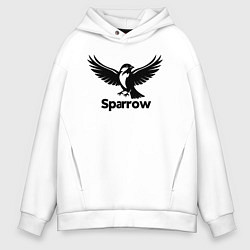 Толстовка оверсайз мужская Летящий черный воробей, цвет: белый