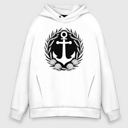 Толстовка оверсайз мужская Морской якорь и гребешки, цвет: белый
