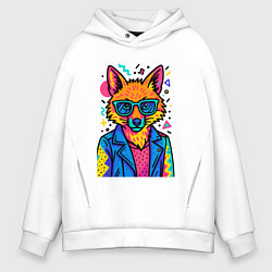 Толстовка оверсайз мужская Лиса Pop Colors, цвет: белый