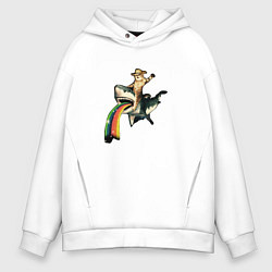 Толстовка оверсайз мужская Кот верхом на акуле, цвет: белый
