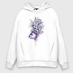 Толстовка оверсайз мужская Рыба с цветами, цвет: белый