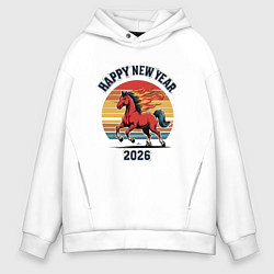 Толстовка оверсайз мужская Красная огненная лошадь 2026, цвет: белый