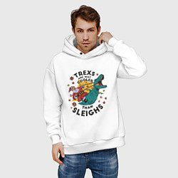 Толстовка оверсайз мужская Санта на динозавре, цвет: белый — фото 2
