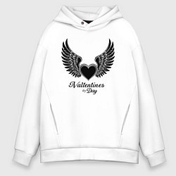 Толстовка оверсайз мужская Крылья любви: День святого Валентина, цвет: белый