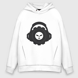 Толстовка оверсайз мужская Логотип c лицом и шестернёй в наушниках, цвет: белый