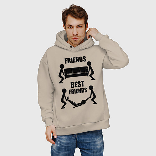 Мужское худи оверсайз Best friends / Миндальный – фото 3