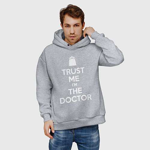 Мужское худи оверсайз Trust me Im the doctor / Меланж – фото 3