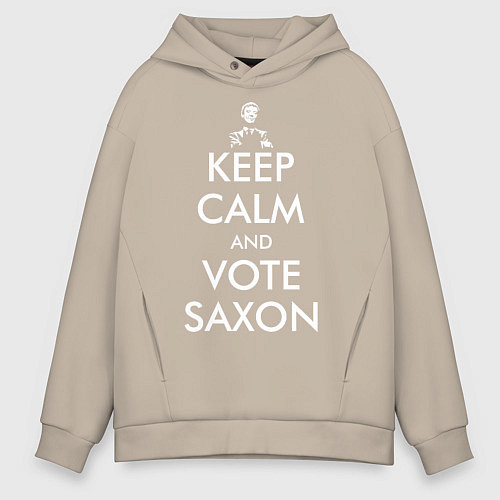Мужское худи оверсайз Keep Calm & Vote Saxon / Миндальный – фото 1