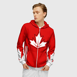 Толстовка 3D на молнии мужская Сборная Канады: домашняя форма, цвет: 3D-белый — фото 2