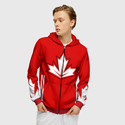 Толстовка 3D на молнии мужская Сборная Канады: домашняя форма, цвет: 3D-красный — фото 2