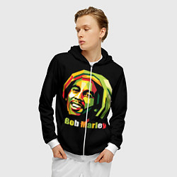 Толстовка 3D на молнии мужская Bob Marley Smile, цвет: 3D-белый — фото 2