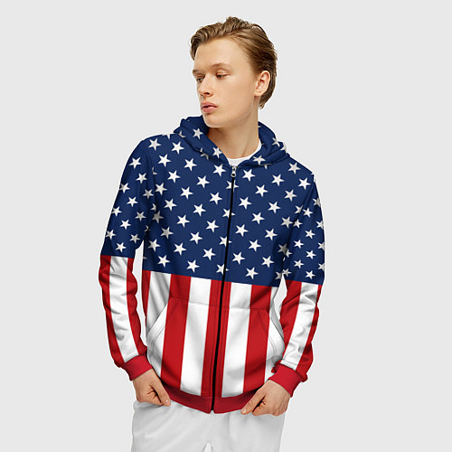 Мужская толстовка на молнии Флаг США / 3D-Красный – фото 3
