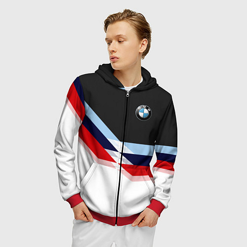Мужская толстовка на молнии BMW M SPORT / 3D-Красный – фото 3