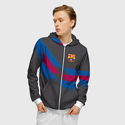 Толстовка 3D на молнии мужская Barcelona FC: Dark style, цвет: 3D-белый — фото 2