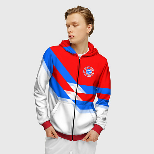 Мужская толстовка на молнии Bayern FC: White style / 3D-Красный – фото 3