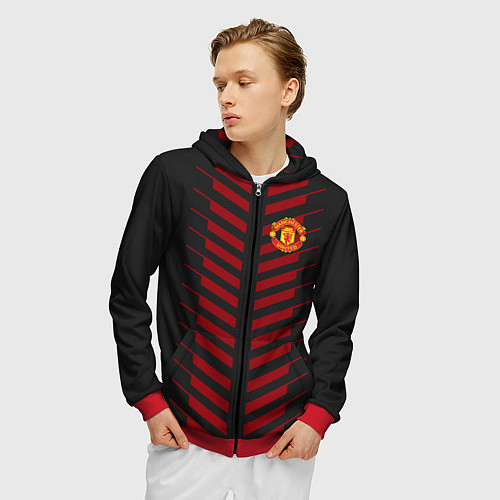 Мужская толстовка на молнии FC Manchester United: Creative / 3D-Красный – фото 3