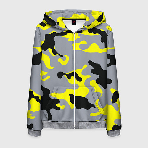 Мужская толстовка на молнии Yellow & Grey Camouflage / 3D-Меланж – фото 1