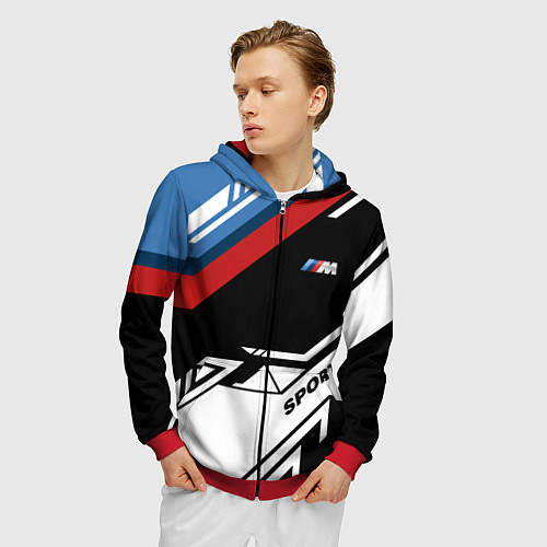 Мужская толстовка на молнии BMW GEOMETRY SPORT БМВ M PERFORMANCE / 3D-Красный – фото 3