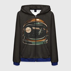Толстовка 3D на молнии мужская Космос в шлеме скафандра - планета и спутник, цвет: 3D-синий