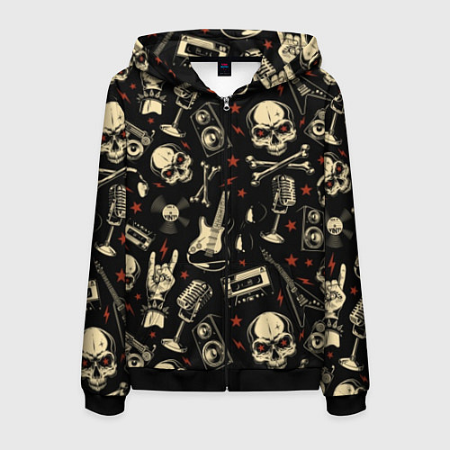 Мужская толстовка на молнии Гранж с черепами / 3D-Черный – фото 1
