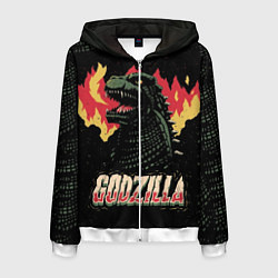 Толстовка 3D на молнии мужская Flame Godzilla, цвет: 3D-белый