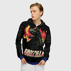 Толстовка 3D на молнии мужская Flame Godzilla, цвет: 3D-синий — фото 2