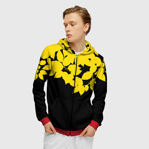 Мужская толстовка на молнии Желтые Листья - Минимализм / 3D-Красный – фото 3