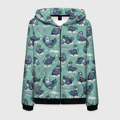 Мужская толстовка на молнии Голуби и червяки / 3D-Черный – фото 1