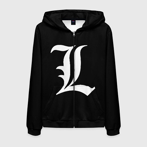Мужская толстовка на молнии DEATH NOTE ТЕТРАДЬ СМЕРТИ L / 3D-Черный – фото 1