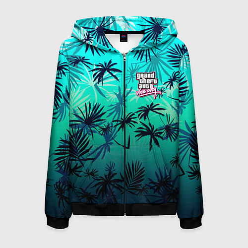 Мужская толстовка на молнии GTA пальмы / 3D-Черный – фото 1