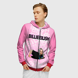 Толстовка 3D на молнии мужская Billie Eilish: Pink Mood, цвет: 3D-красный — фото 2