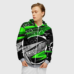 Толстовка 3D на молнии мужская Black and green corners, цвет: 3D-меланж — фото 2