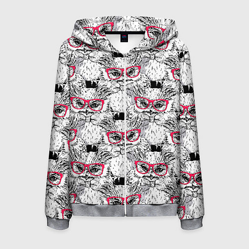 Мужская толстовка на молнии Совы в очках / 3D-Меланж – фото 1