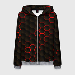 Мужская толстовка на молнии Соты объемные с красным свечением