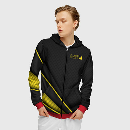 Мужская толстовка на молнии Mass Effect N7 / 3D-Красный – фото 3