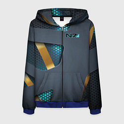 Толстовка 3D на молнии мужская Mass Effect N7, цвет: 3D-синий