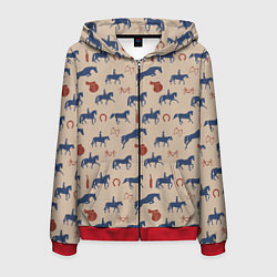 Толстовка 3D на молнии мужская Кони, цвет: 3D-красный