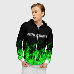 Толстовка 3D на молнии мужская MINECRAFT FIRE, цвет: 3D-белый — фото 2