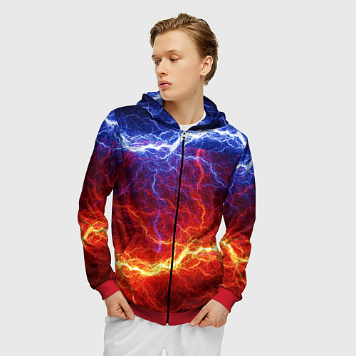 Мужская толстовка на молнии Лёд и огонь / 3D-Красный – фото 3