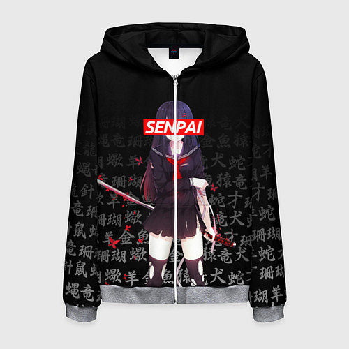 Мужская толстовка на молнии SENPAI ANIME / 3D-Меланж – фото 1