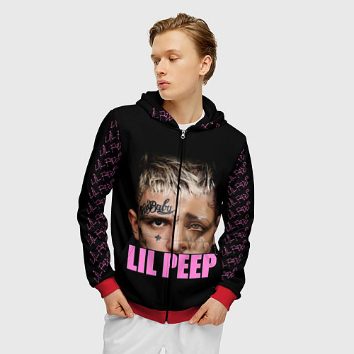 Мужская толстовка на молнии Lil Peep / 3D-Красный – фото 3