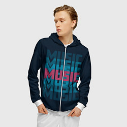 Толстовка 3D на молнии мужская Music, цвет: 3D-белый — фото 2