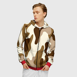 Толстовка 3D на молнии мужская КОРИЧНЕВЫЙ КАМУФЛЯЖ, цвет: 3D-красный — фото 2