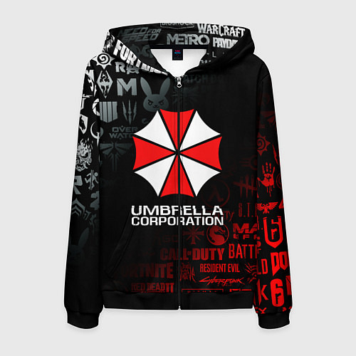 Мужская толстовка на молнии RESIDENT EVIL UMBRELLA CORP / 3D-Черный – фото 1