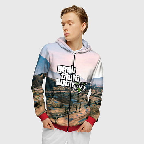 Мужская толстовка на молнии Grand Theft Auto 5 / 3D-Красный – фото 3